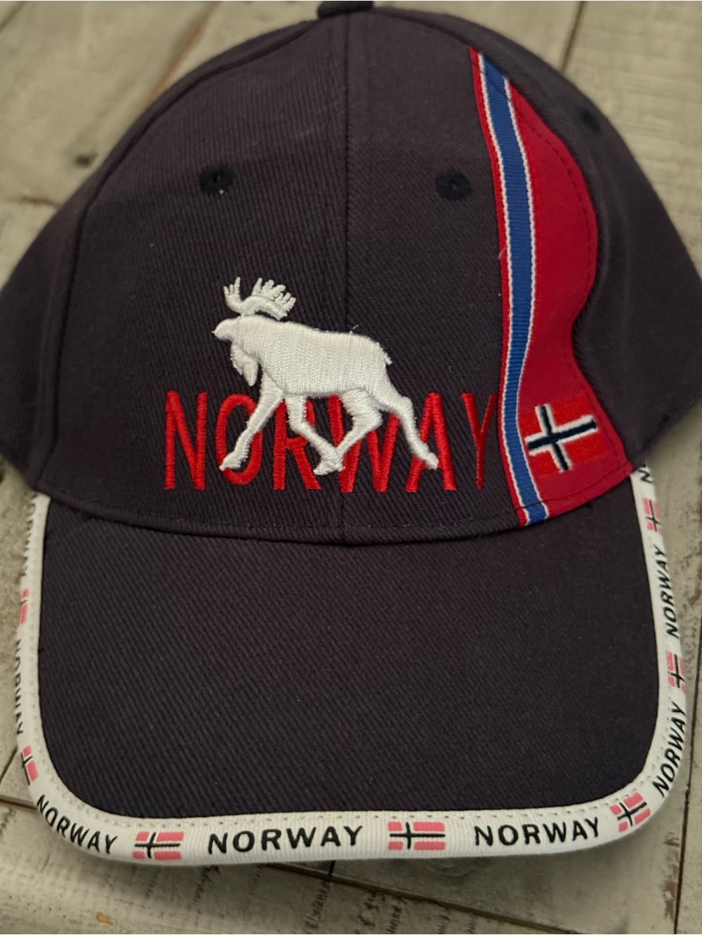 Norway Embroidered Moose Baseball Cap - Black & Red
